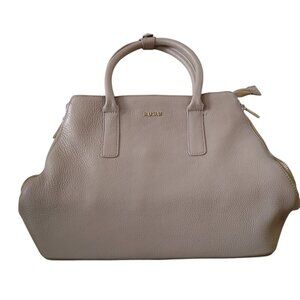 SUSU Double Handle Pebble Leather Purse Handbag Taupe Beige Classic Zipper
